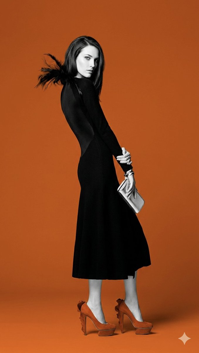 Orange color block fashion portrait - AI image template preview