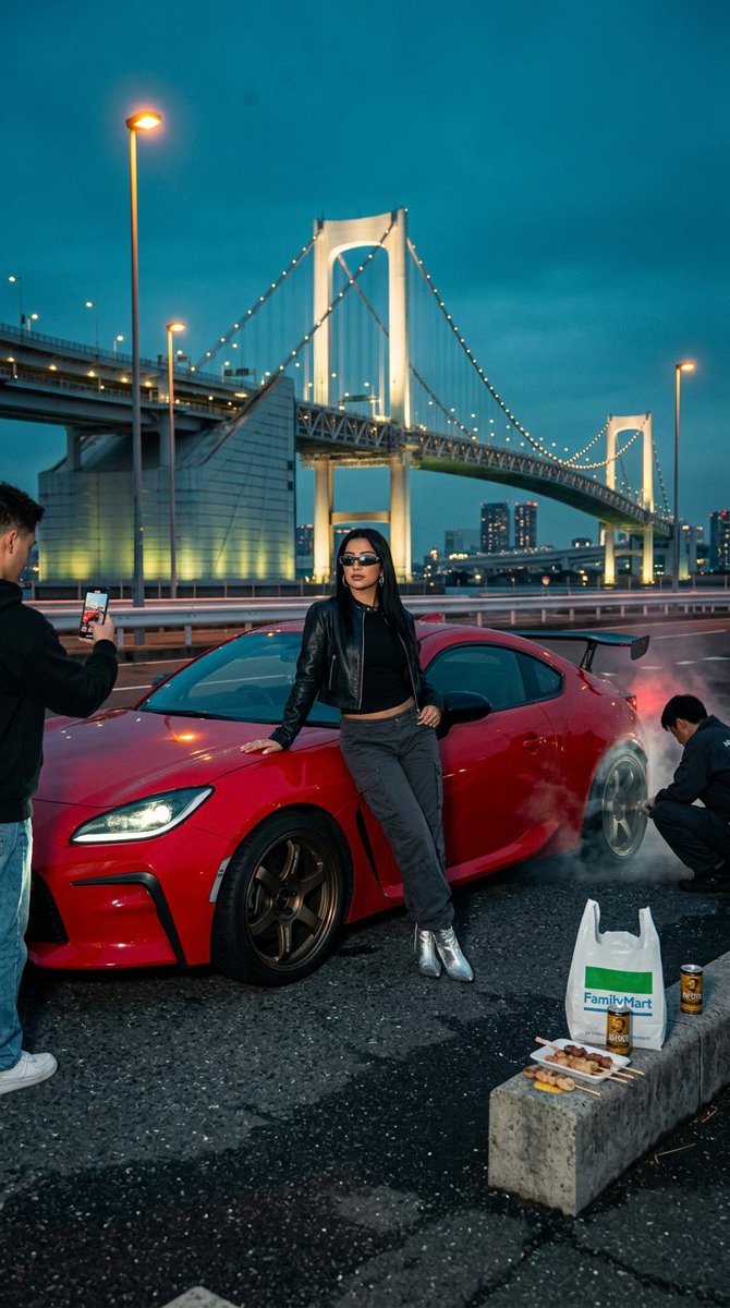 Tokyo drift editorial at Odaiba - AI image template preview