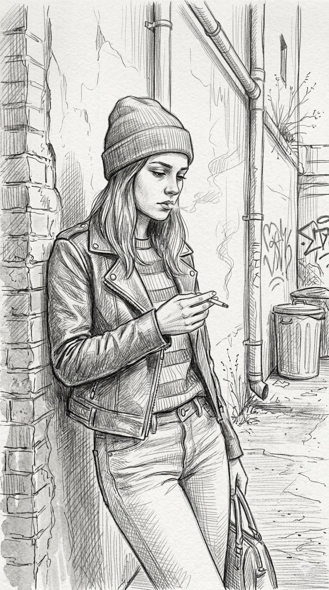 Gritty urban pencil sketch portrait - AI image template preview