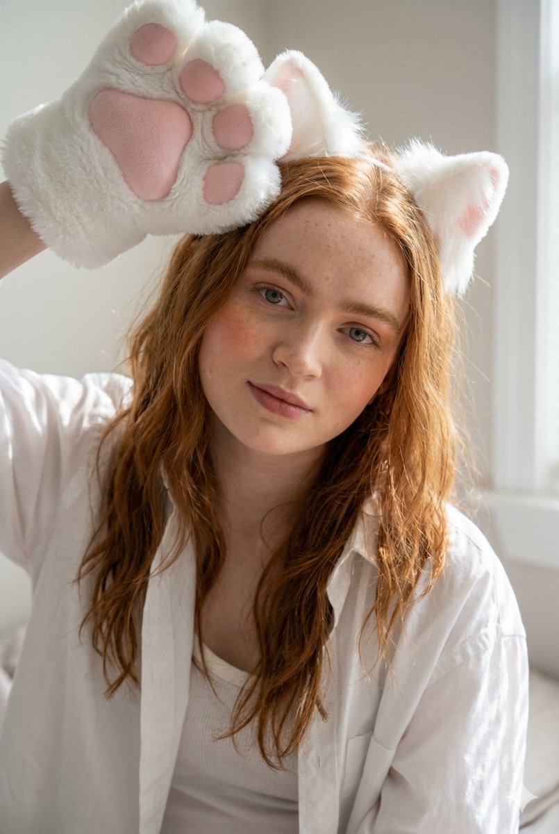 Cute Cat Cosplay Bedroom Portrait - AI image template preview