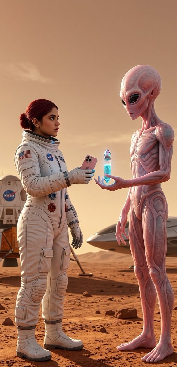Martian Astronaut and Alien Exchange - AI image template preview