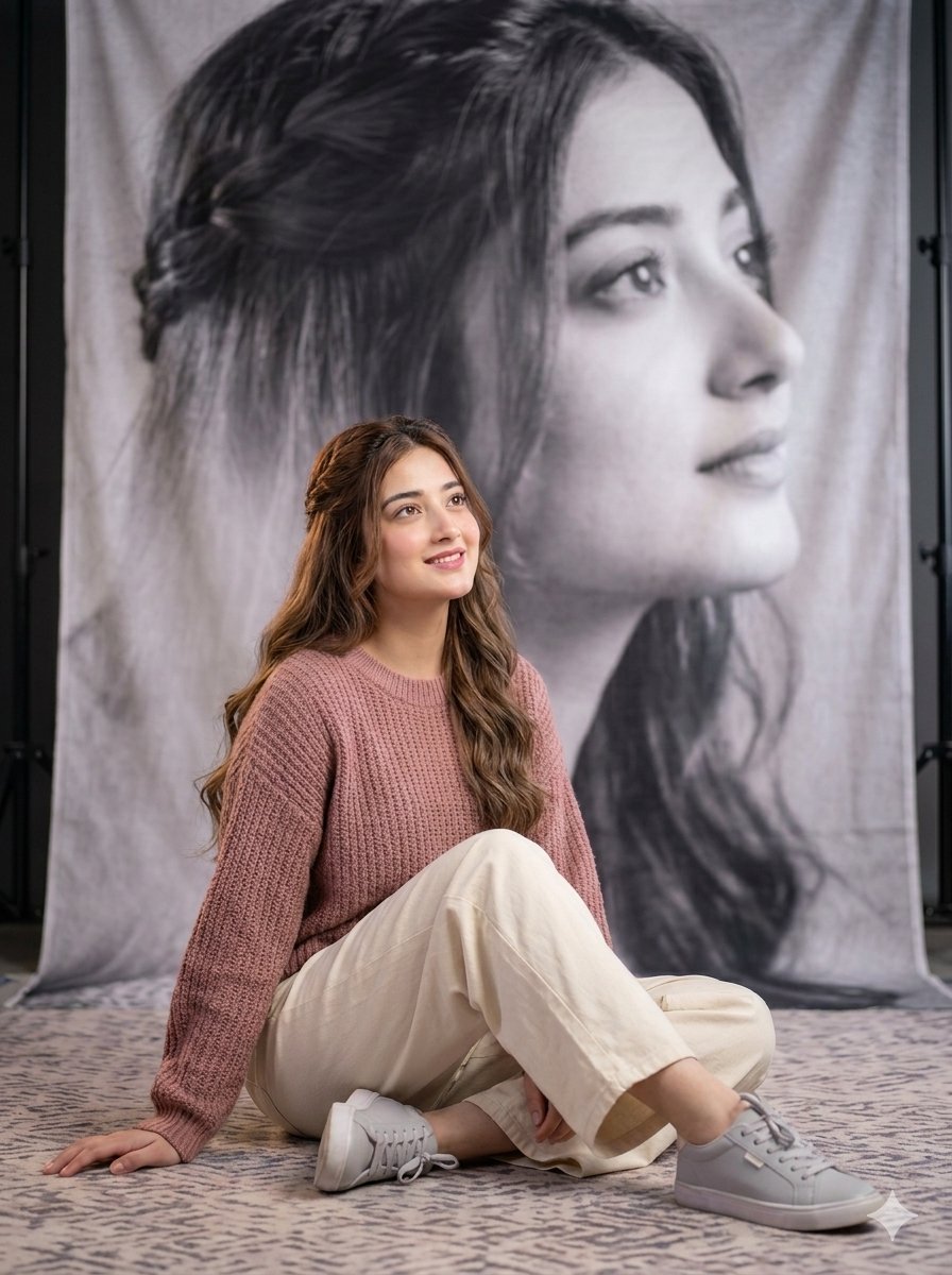 Artistic Floor Seated Portrait - AI image template preview