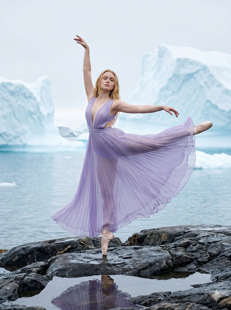 Ballerina on Arctic Icebergs - AI image template preview