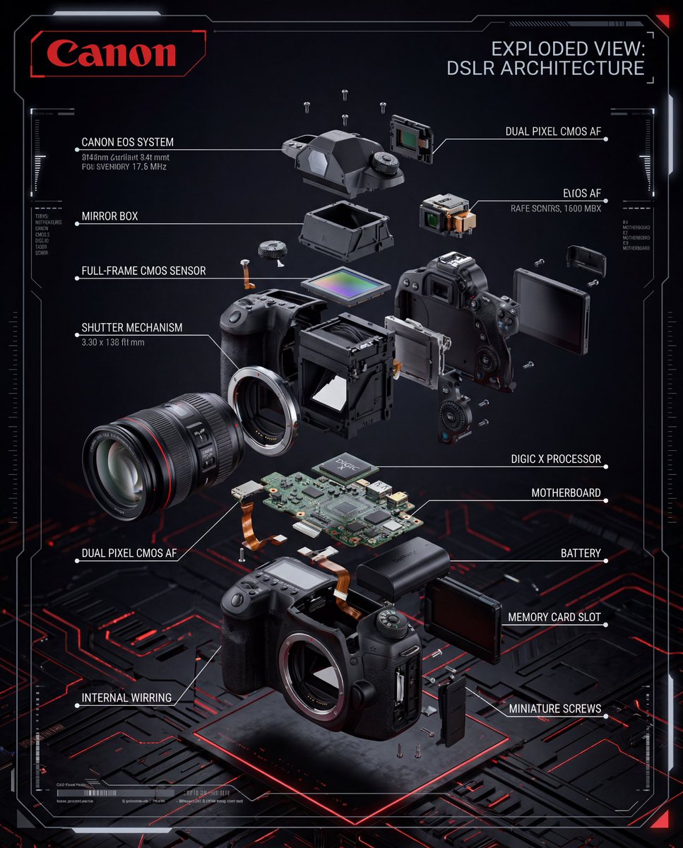Exploded View DSLR Infographic - AI image template preview