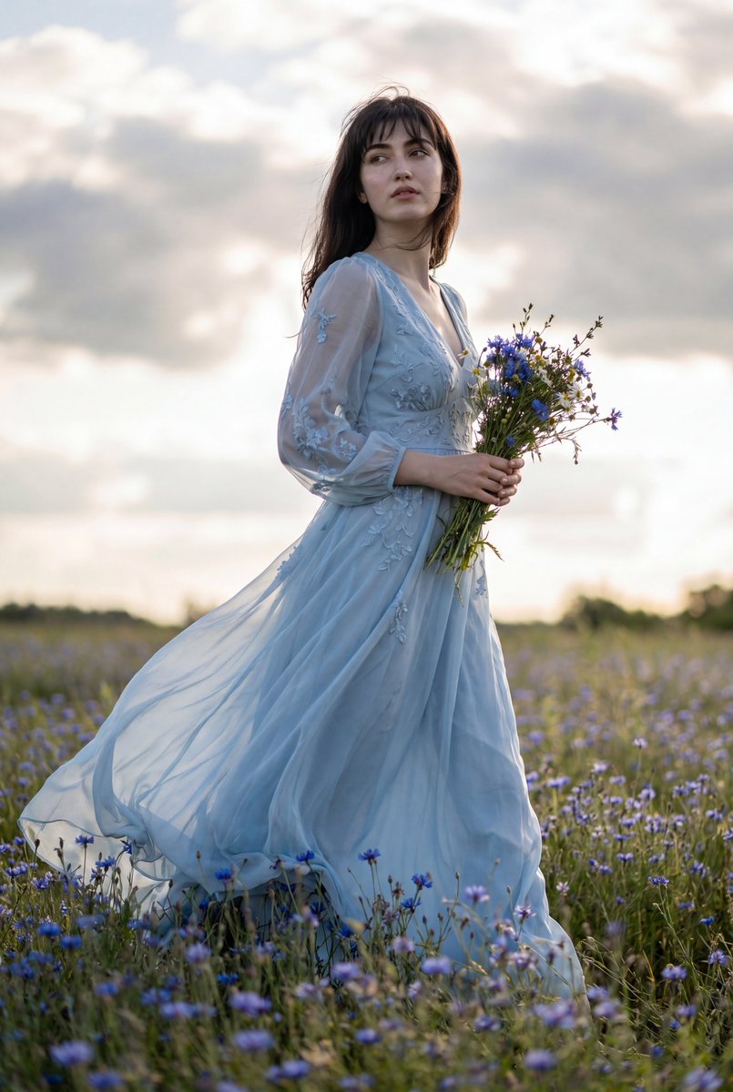Flowing Gown Wildflower Meadow - AI image template preview
