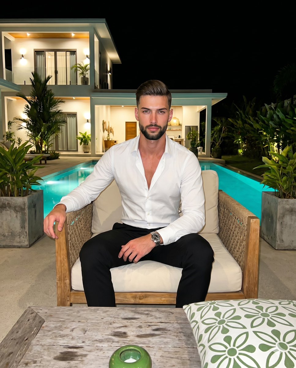 Luxury Villa Evening Poolside Portrait - AI image template preview
