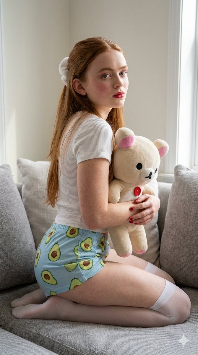 Ginger Woman with Teddy Bear - AI image template preview