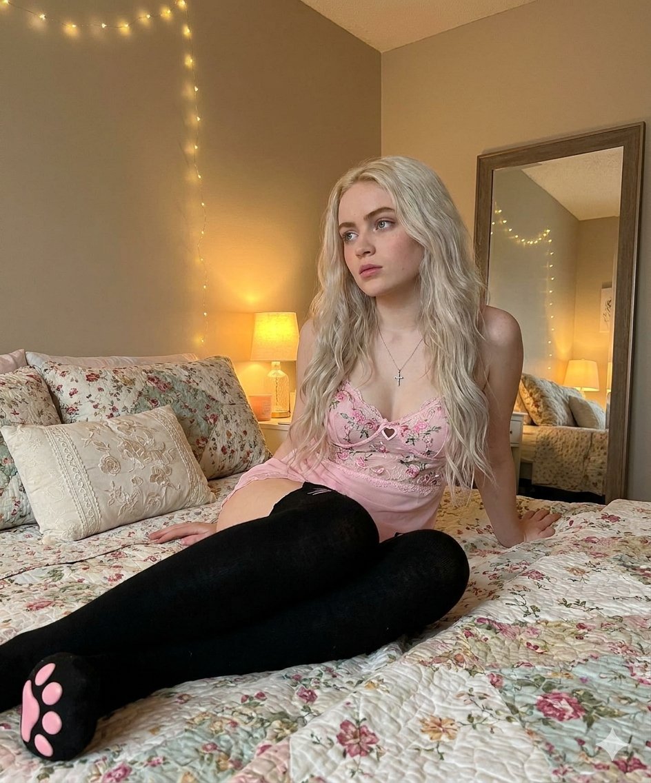 Cozy Kawaii Soft-Girl Bedroom Portrait - AI image template preview