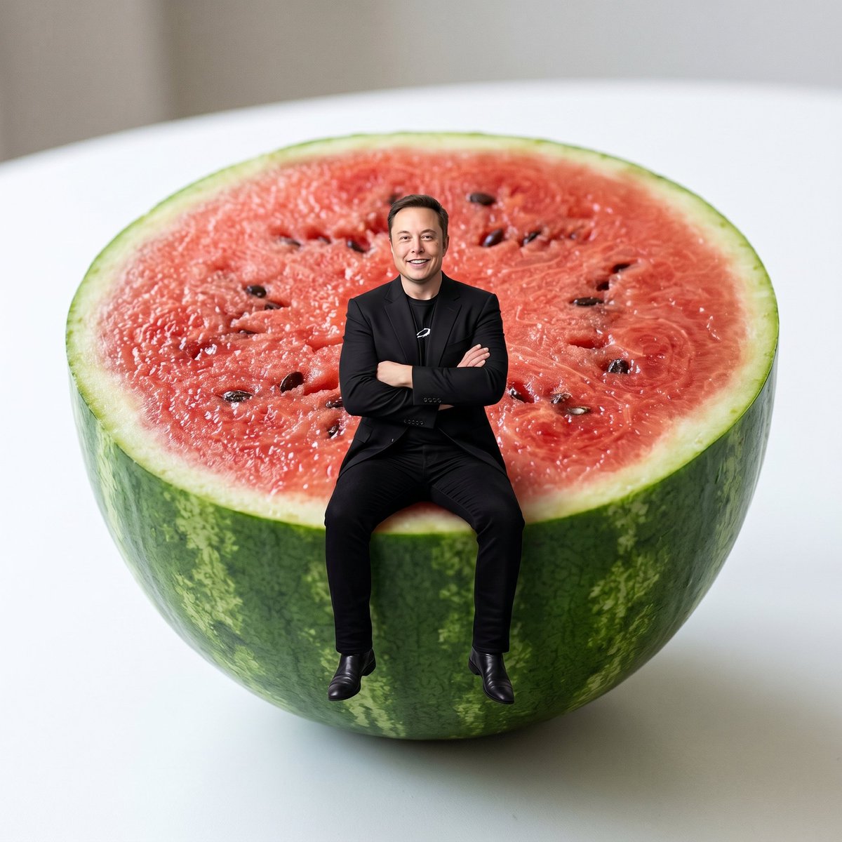 Miniature Person Sitting on Watermelon - AI image template preview
