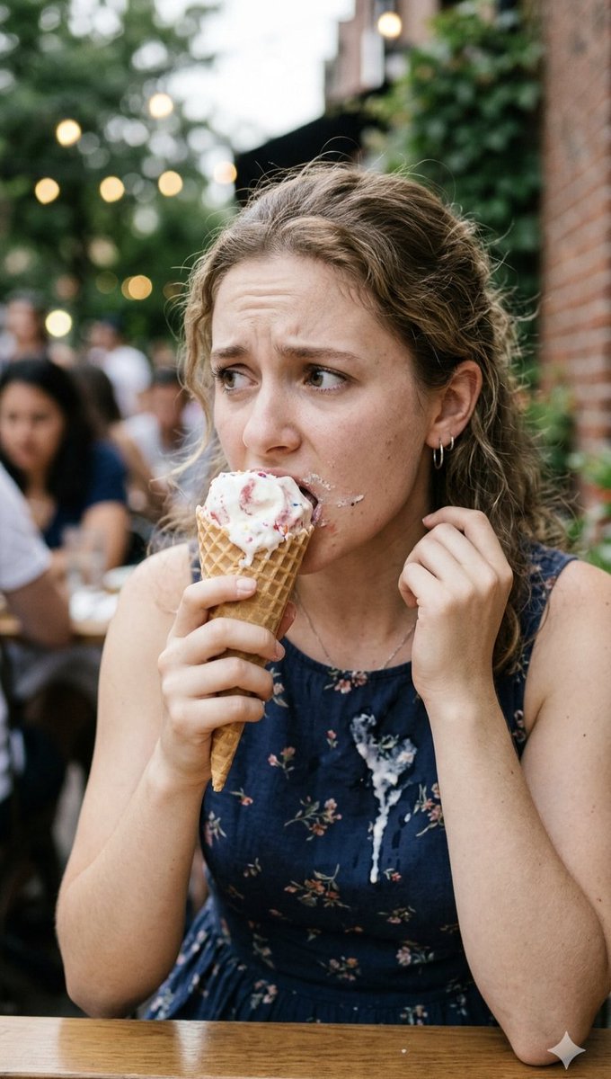 Stressed Woman with Drip Ice Cream - AI image template preview