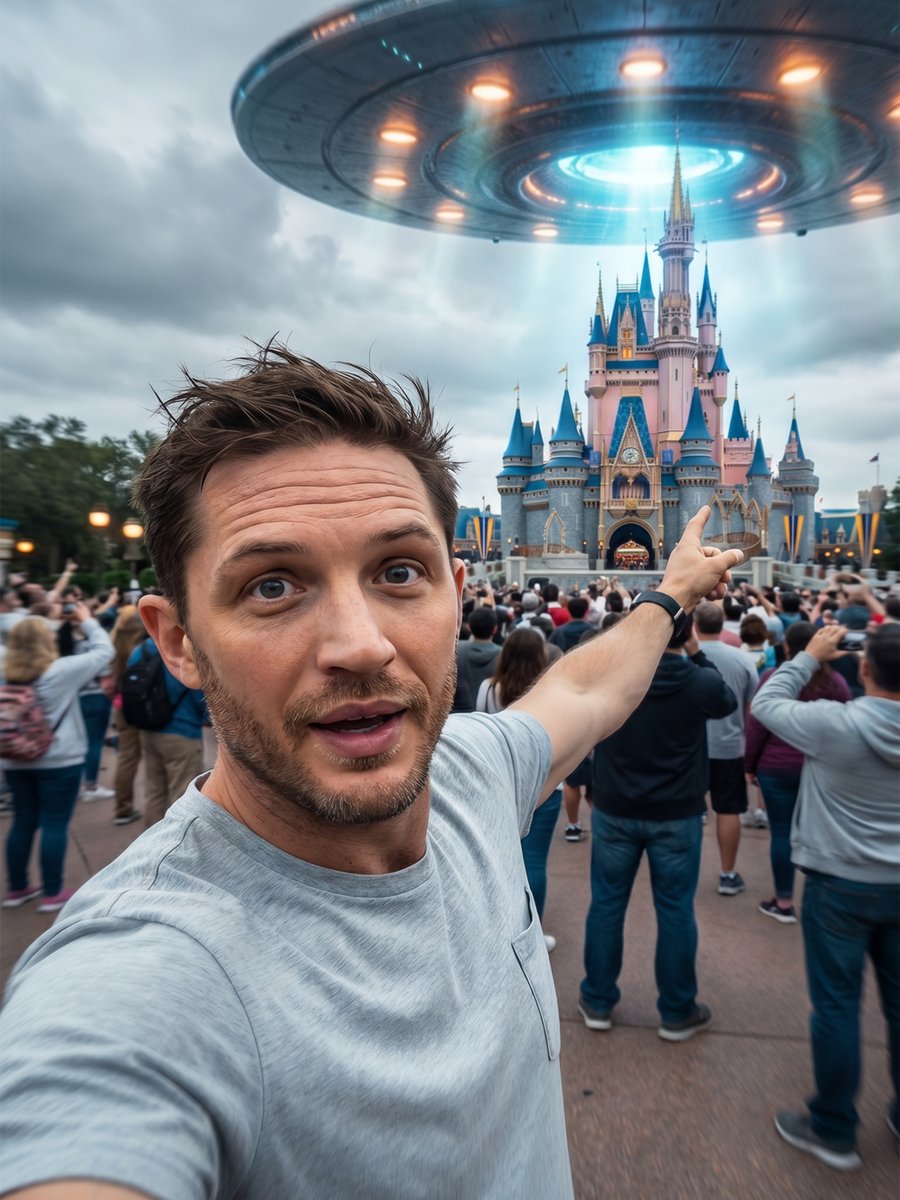 Sci-Fi UFO Invasion Selfie - AI image template preview