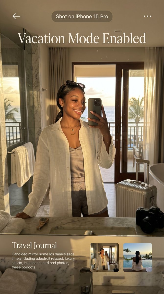 Luxury Vacation Creator Mirror Selfie - AI image template preview