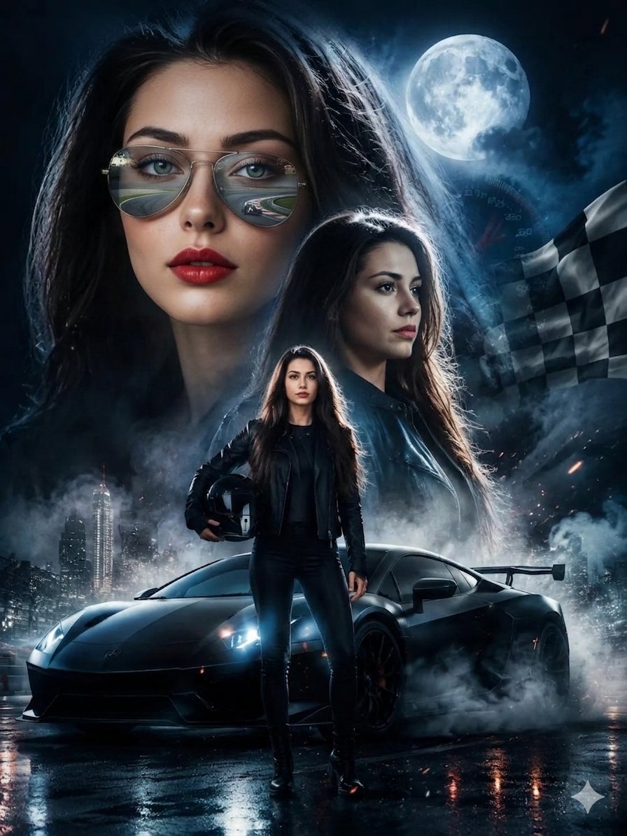 Female Street Racer Movie Poster - AI image template preview