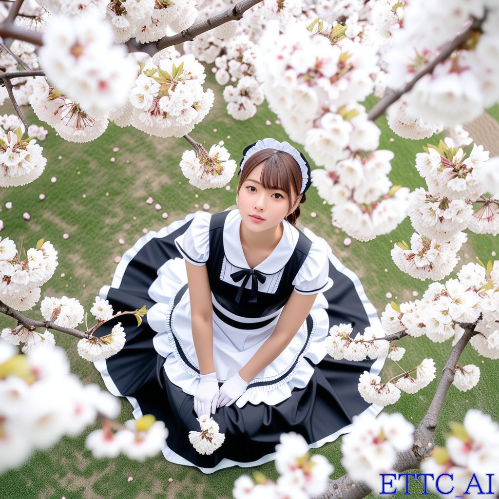Top-Down Maid and Cherry Blossoms - AI image template preview