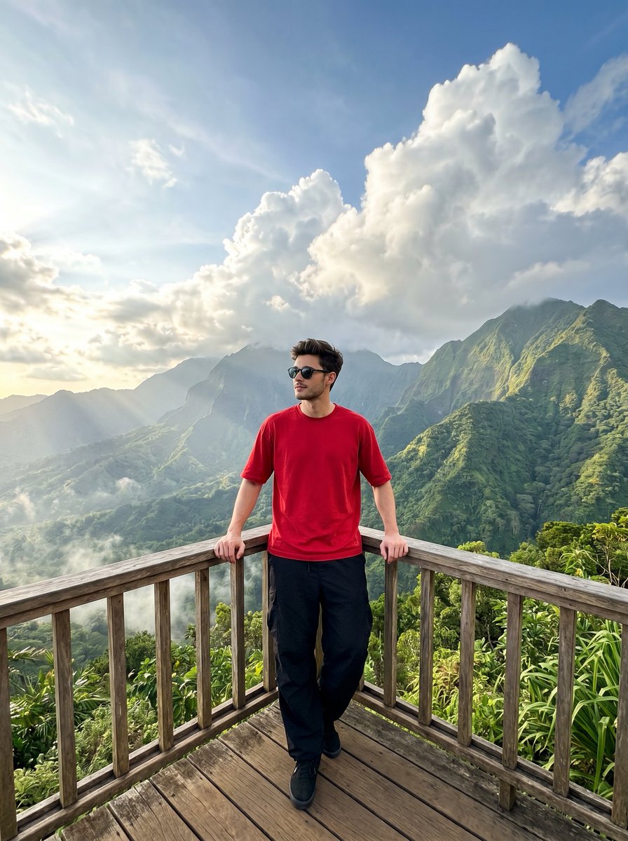 Travel Photo of Man on Mountain Overlook - AI image template preview