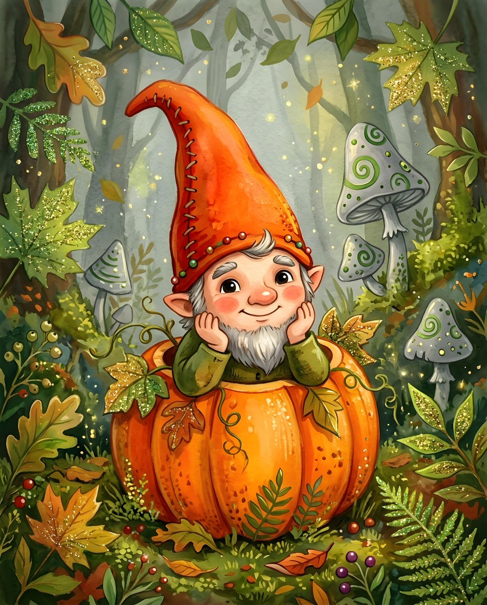 Whimsical Gnome Pumpkin Illustration - AI image template preview