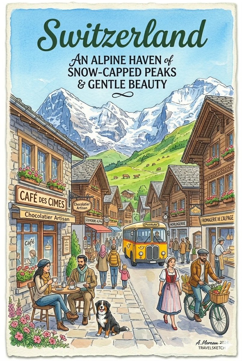 Vintage Watercolor Travel Posters - AI image template preview