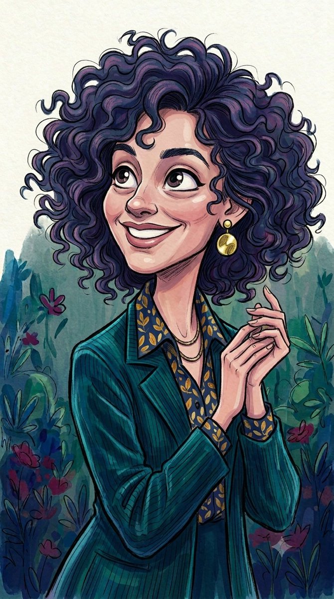 Curly Haired Watercolor Caricature - AI image template preview