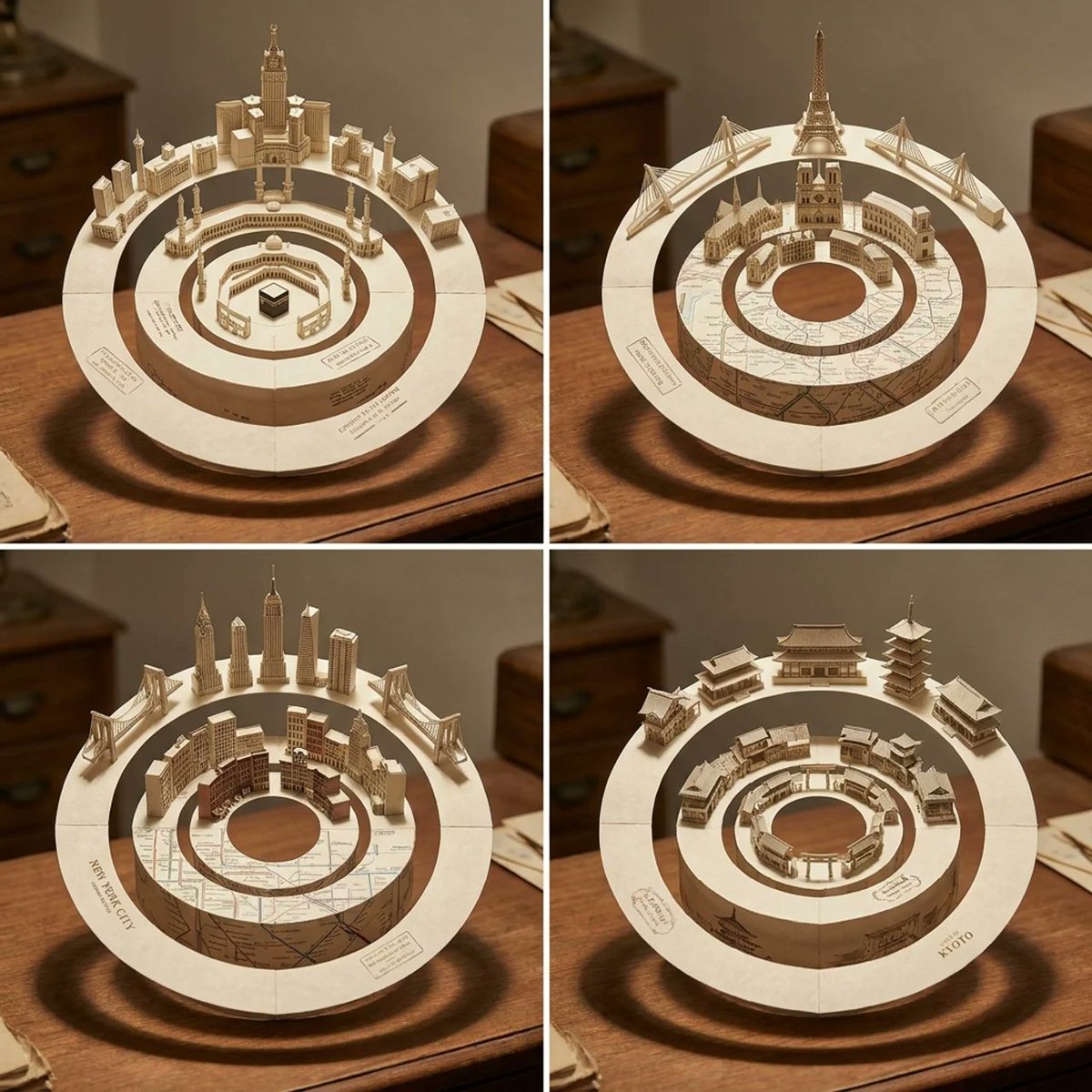 Concentric Papercraft City Installation - AI image template preview