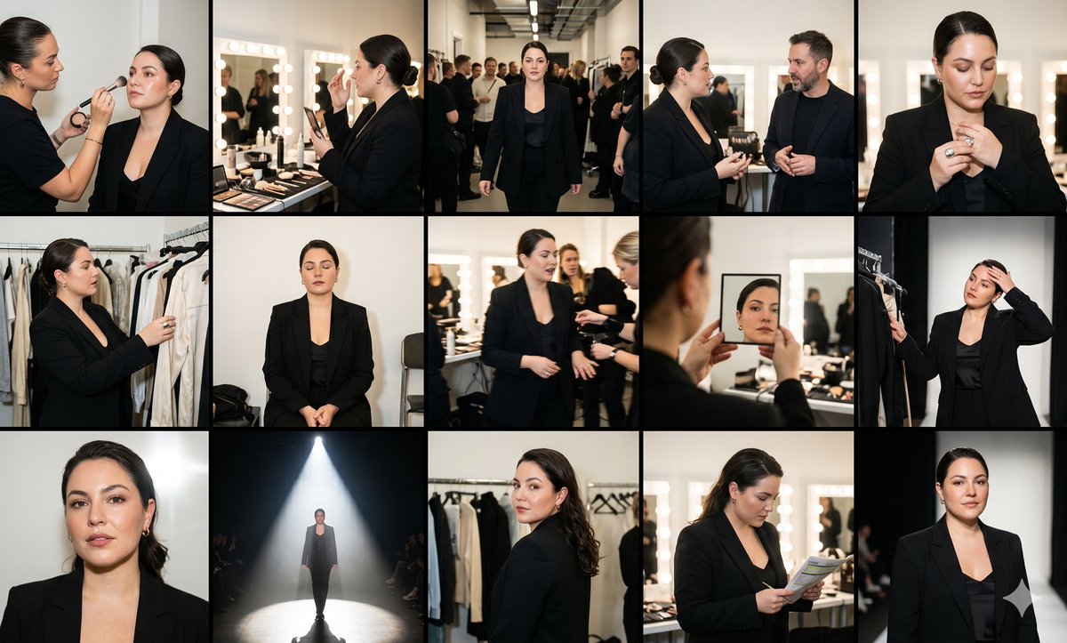 Fashion Week Backstage Contact Sheet - AI image template preview