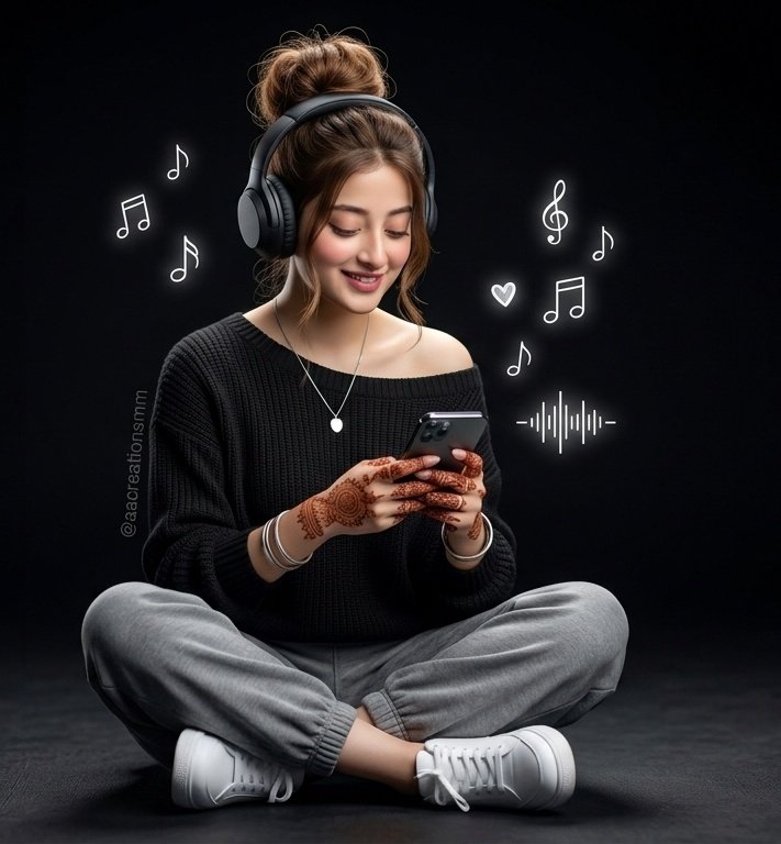 3D Anime Girl with Headphones - AI image template preview