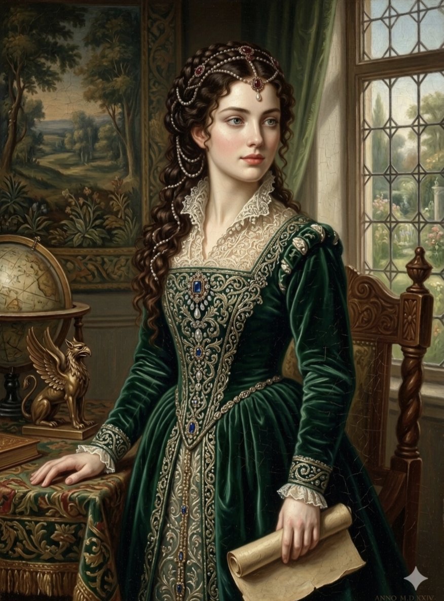Renaissance Noblewoman Oil Portrait - AI image template preview
