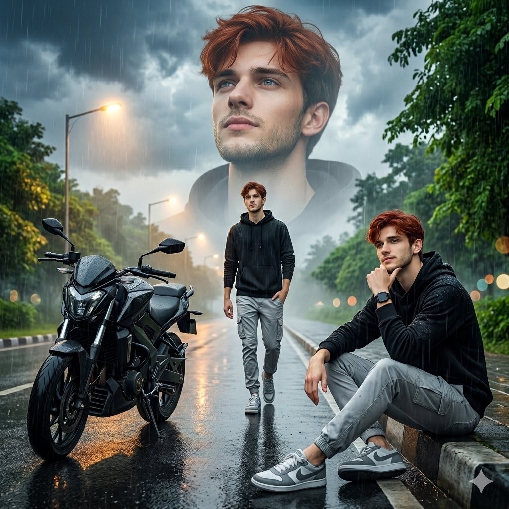 Cinematic Rainy Day Portrait Collage - AI image template preview
