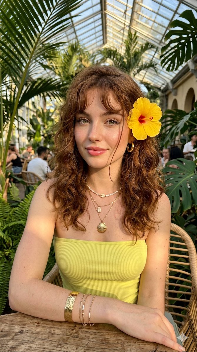 Golden Hour Tropical Cafe Portrait - AI image template preview