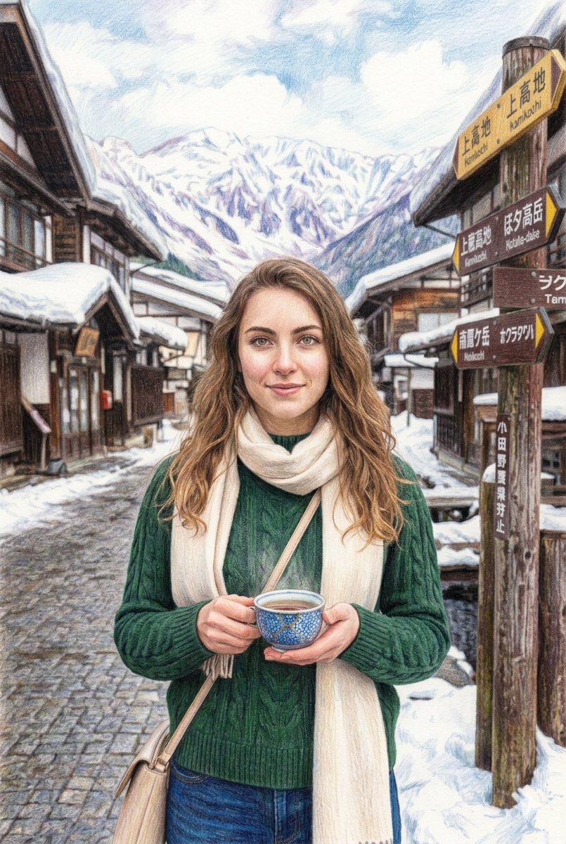 Snowy Japanese Village Winter Illustration - AI image template preview