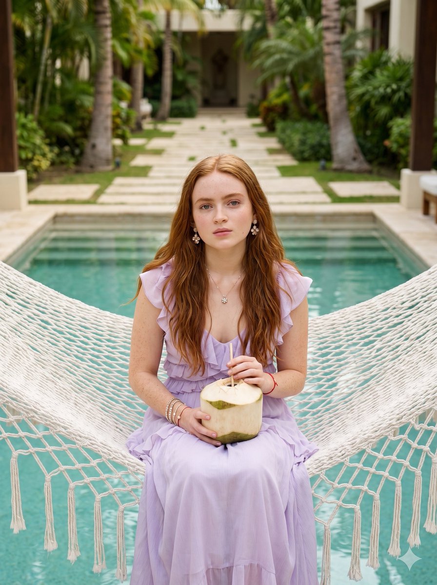Woman in Hammock Luxury Resort Pool - AI image template preview