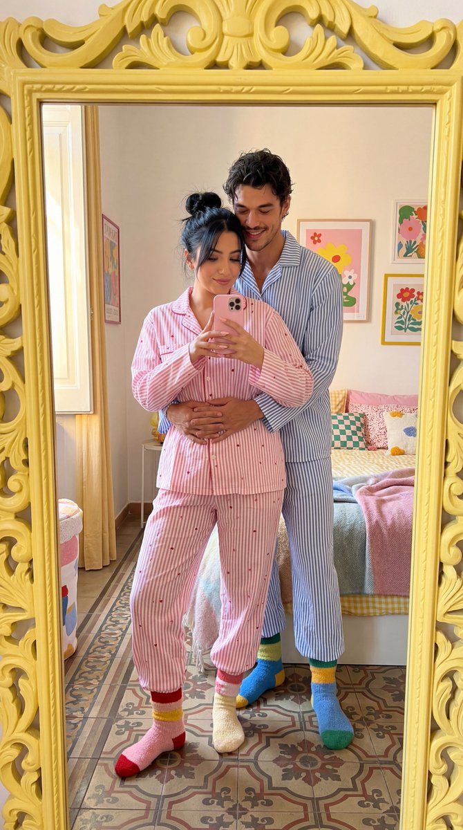 Matching Pajamas Mirror Selfie - AI image template preview