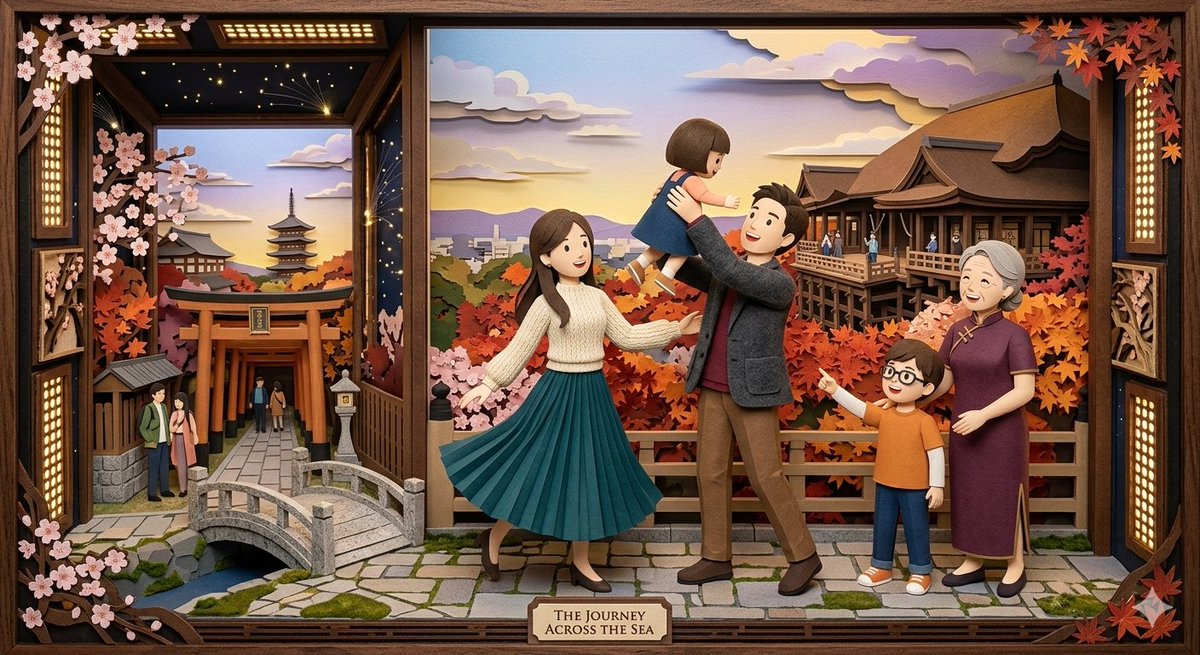 Japanese Paper-Cut Family Diorama - AI image template preview