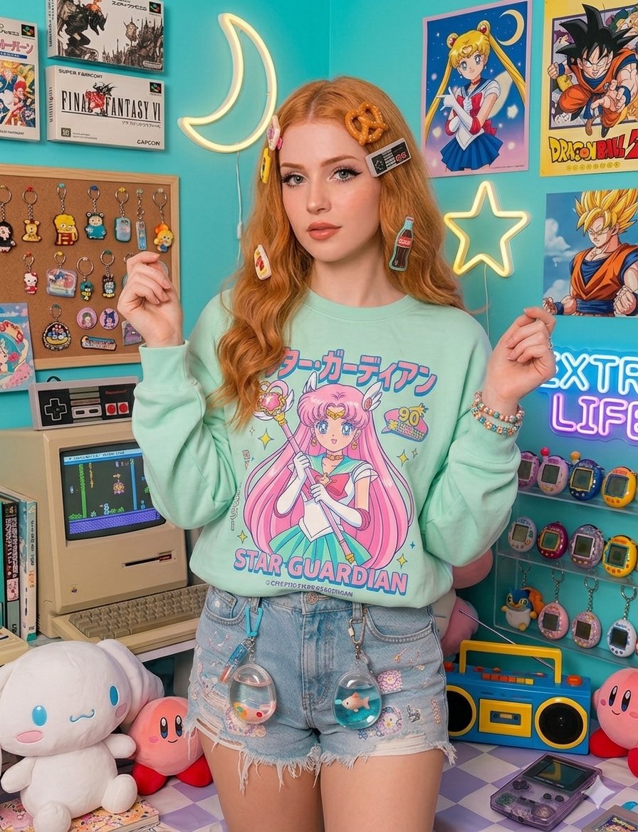 Nostalgic Gamer Girl Room Portrait - AI image template preview