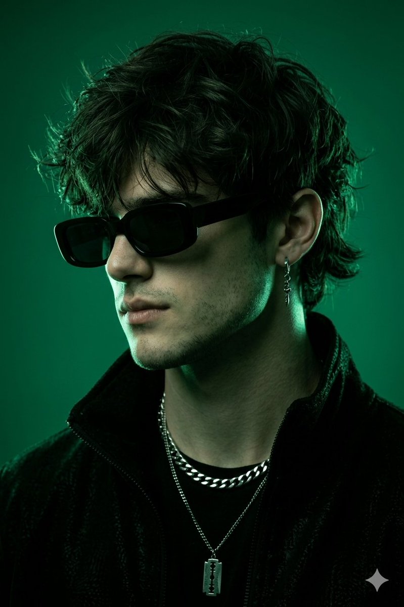 Emerald Monochromatic Male Portrait - AI image template preview