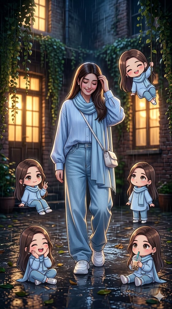 Anime Portrait with Chibi Characters - AI image template preview