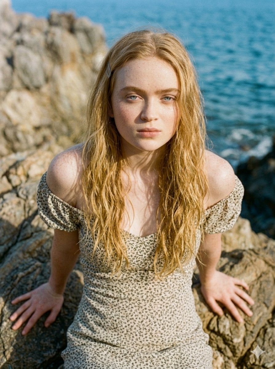 Serene Coastal Cliff Floral Portrait - AI image template preview