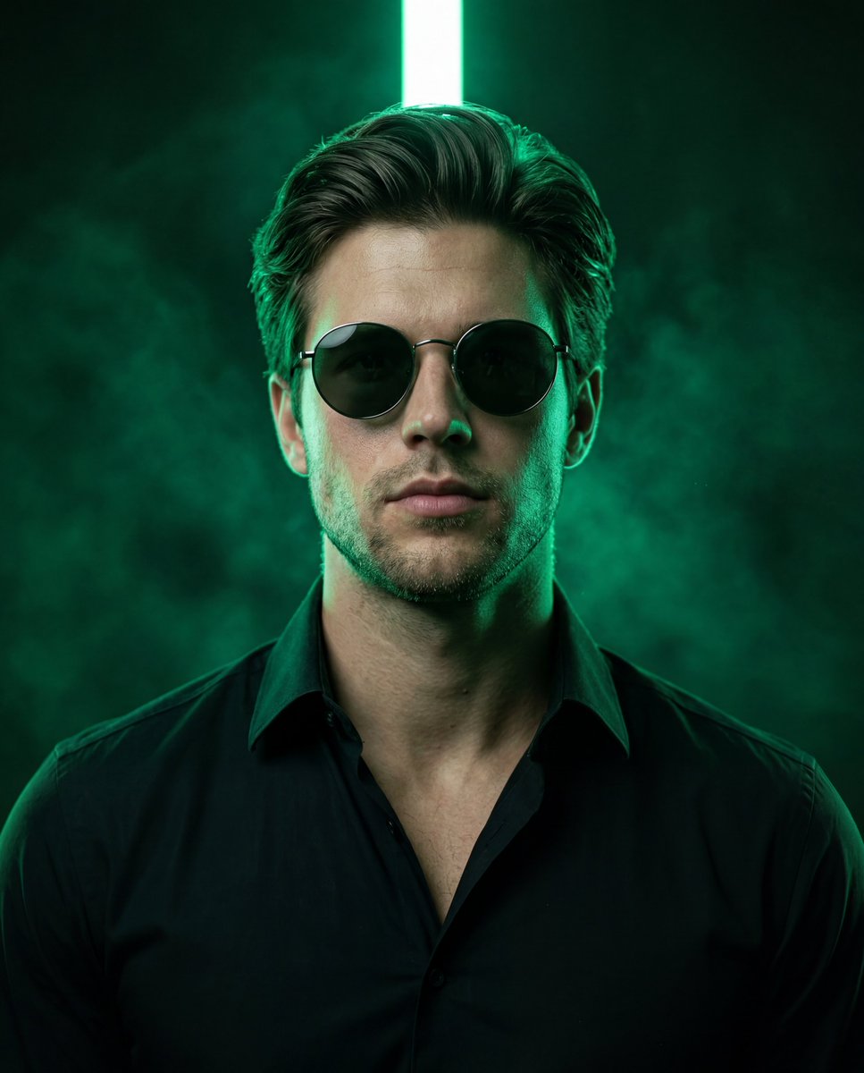 Emerald Neon Editorial Portrait - AI image template preview