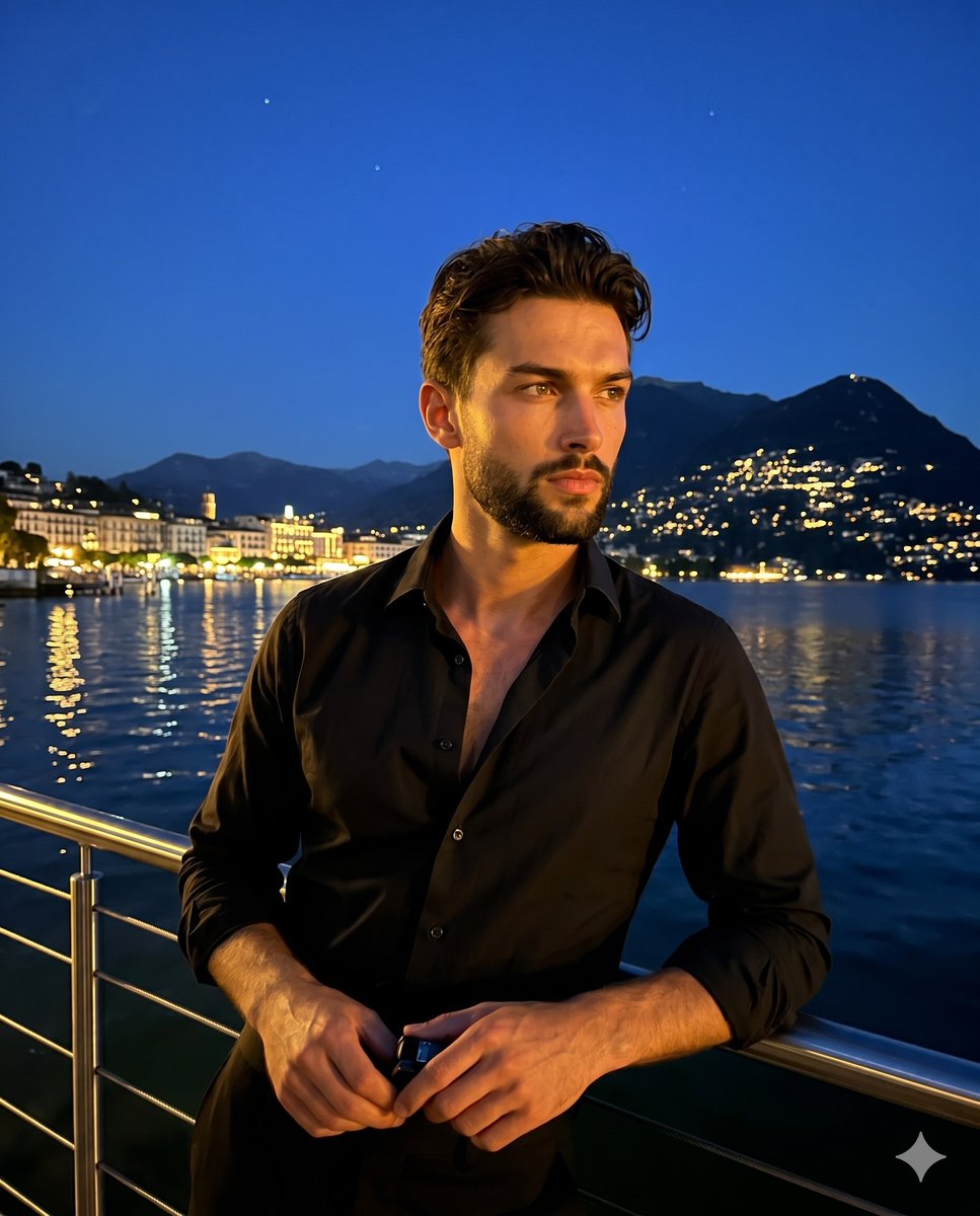 Cinematic Lakeside Night Portrait - AI image template preview