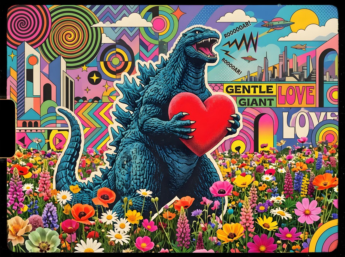 Godzilla in a Flower Field - AI image template preview