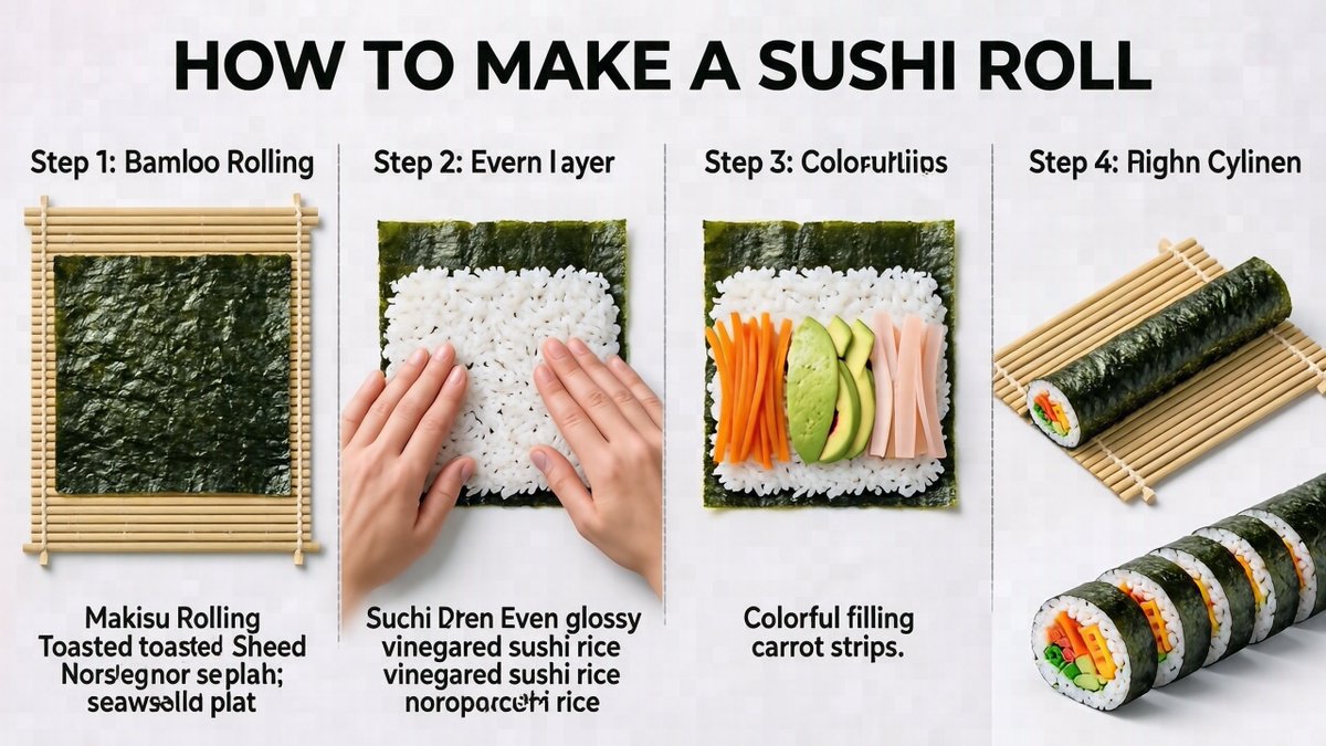 Sushi Roll Instruction Diagram - AI image template preview