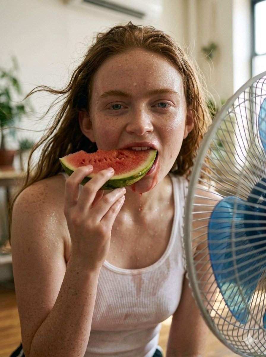 Realistic Summer Heat Lifestyle Portrait - AI image template preview