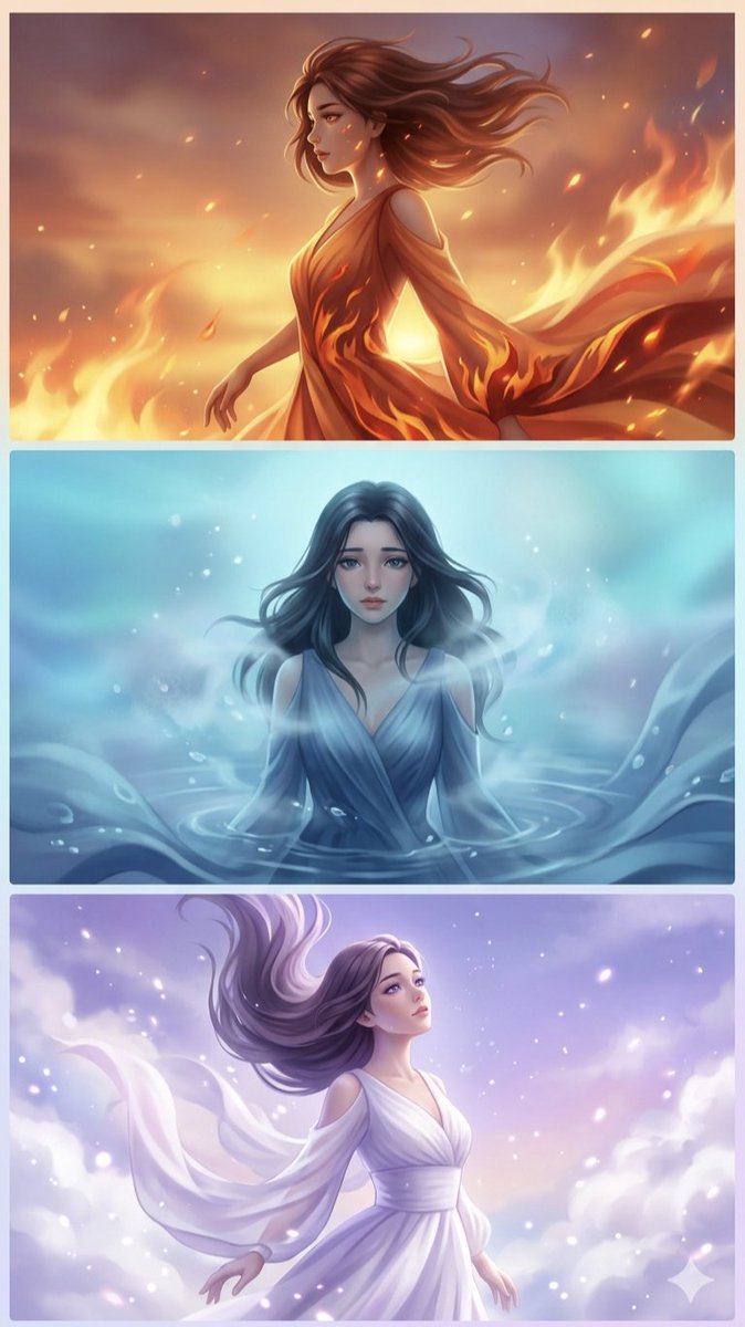 Elemental Spirits Anime Triptych - AI image template preview