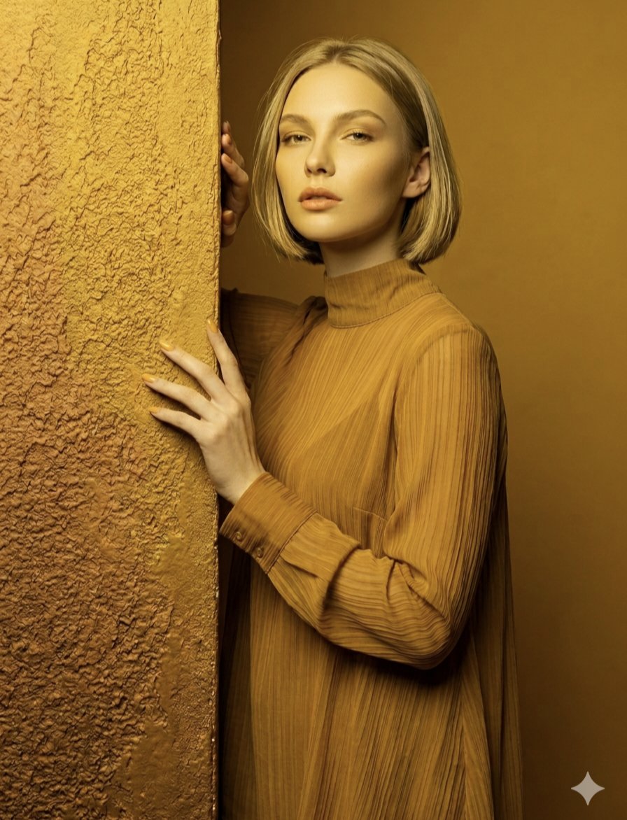 Monochromatic Ochre Fashion Portrait - AI image template preview