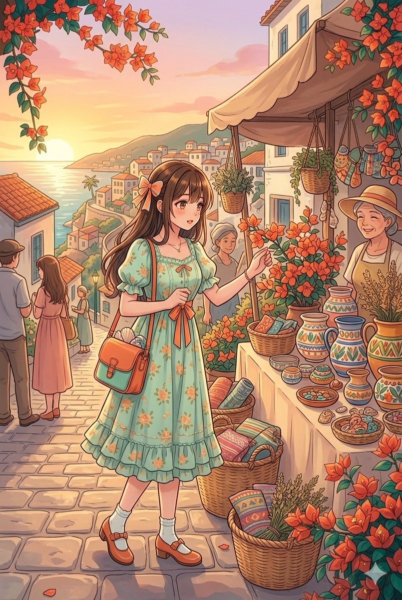 Anime Style Coastal Village Stroll - AI image template preview