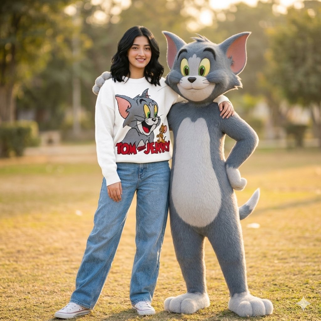 Fashion Photography with Cartoon Companion - AI image template preview