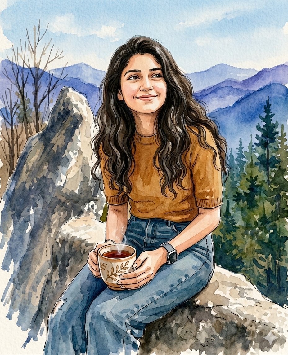 Mountain Overlook Watercolor Painting - AI image template preview