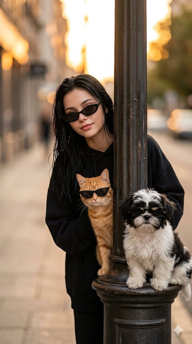 Stylish Trio City Street Portrait - AI image template preview
