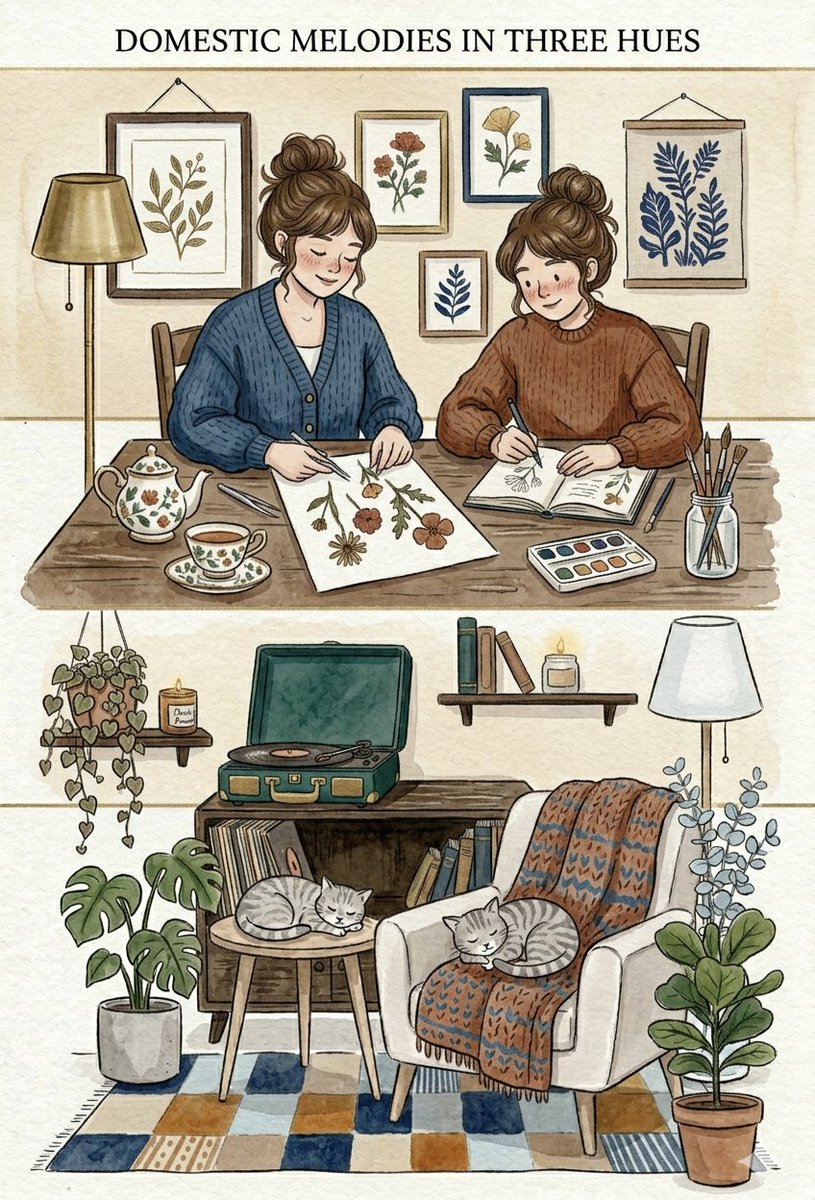Domestic Melodies Watercolor Illustration - AI image template preview