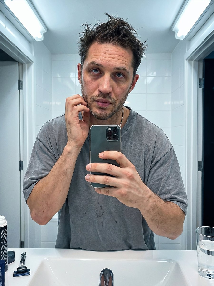 Authentic Morning Bathroom Selfie - AI image template preview