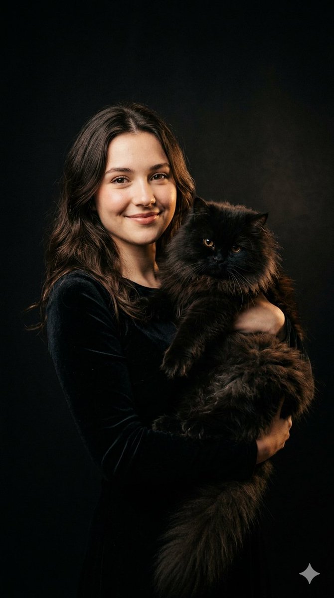 Cinematic Girl and Fluffy Cat Portrait - AI image template preview